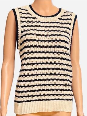 Sanctuary Ivory Black Knit Sleeveless Top Medium
